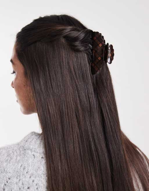 Accessorize – Haarklammer in Schwarz mit Karomuster und Bogenkante, 3 von 3