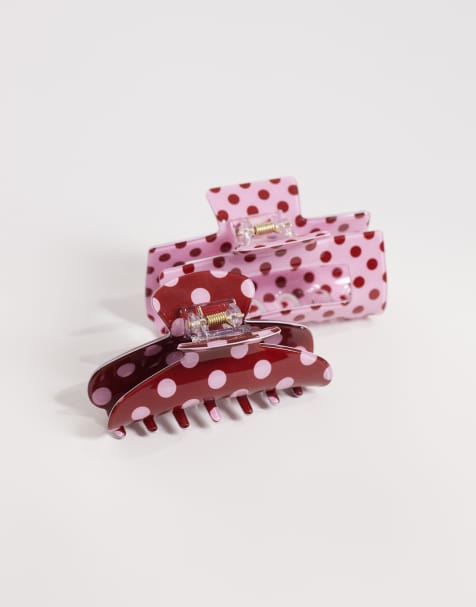 Accessorize – Haarklammern in Burgunderrot und Rosa mit Punktemuster, 2er-Pack - view 1