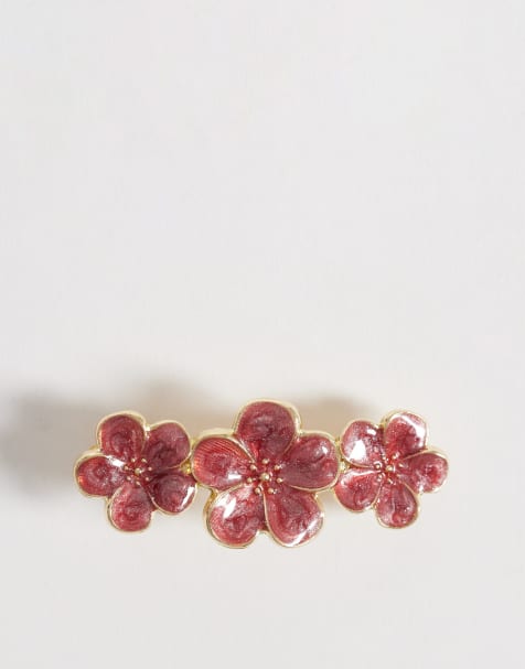 Accessorize - Haarspeld met bloemen van emaille in rood - view 1