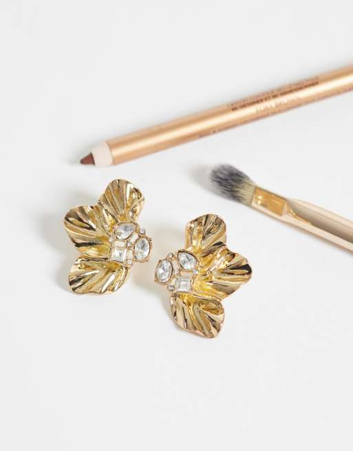 Accessorize half dia flower earings in gold, 2 of 4