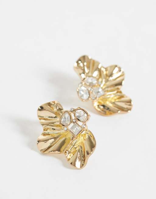 Accessorize half dia flower earings in gold, 3 of 4