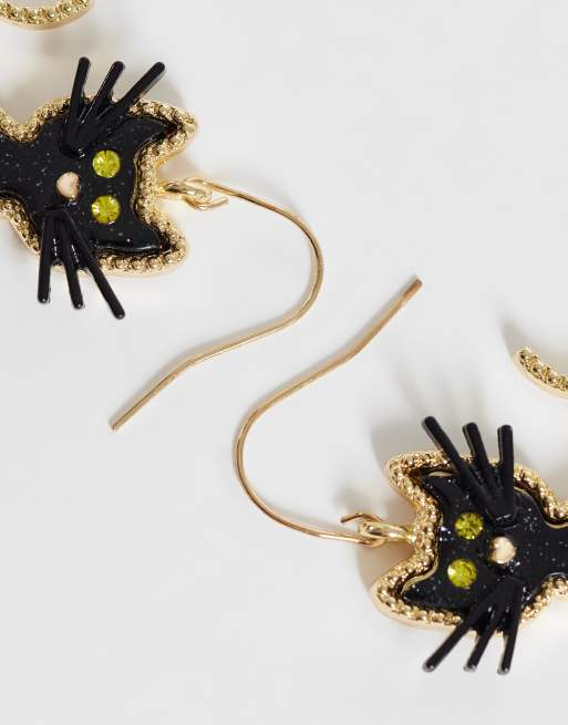 Accessorize Halloween black cat earrings in black and gold, 2 of 4