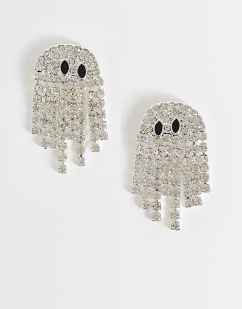 Accessorize Halloween ghost earrings in silver diamante - view 1