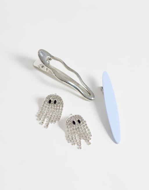 Accessorize Halloween ghost earrings in silver diamante, 3 of 4