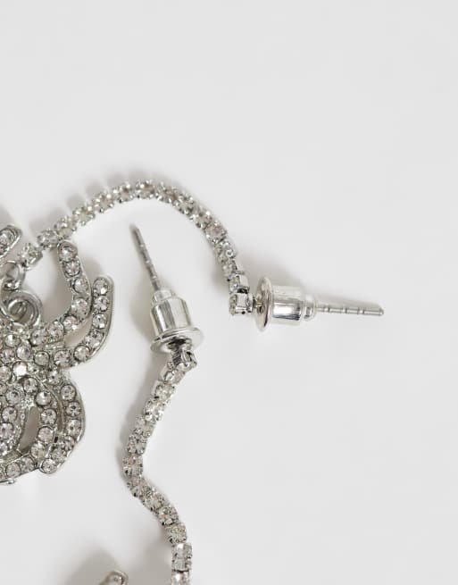 Accessorize Halloween Incy spider earrings in silver diamante, 2 of 4