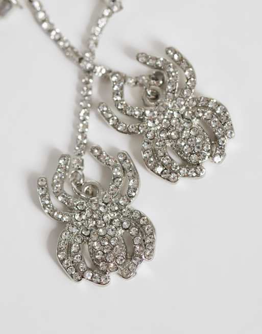 Accessorize Halloween Incy spider earrings in silver diamante, 3 of 4
