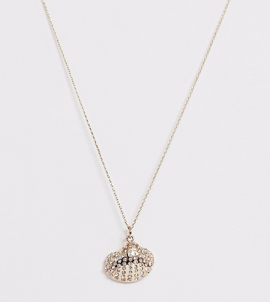 Accessorize halskæde med muslingeskal-vedhæng i guldfarve og diamante-detaljer