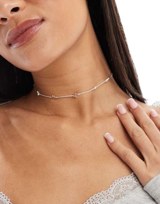 Accessorize – Halskette aus Sterlingsilber in Silber mit glitzernden Blumengliedern