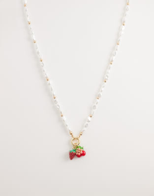 Accessorize - Halskette in Weiß mit Kunstperlen-Cluster und Kirschanhängern