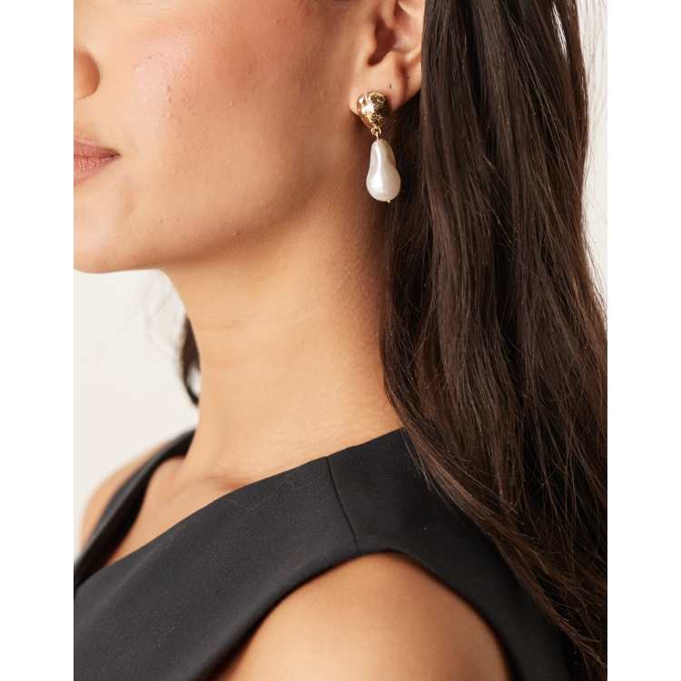 Accessorize hammered and pearl drop earrings in gold ASOS