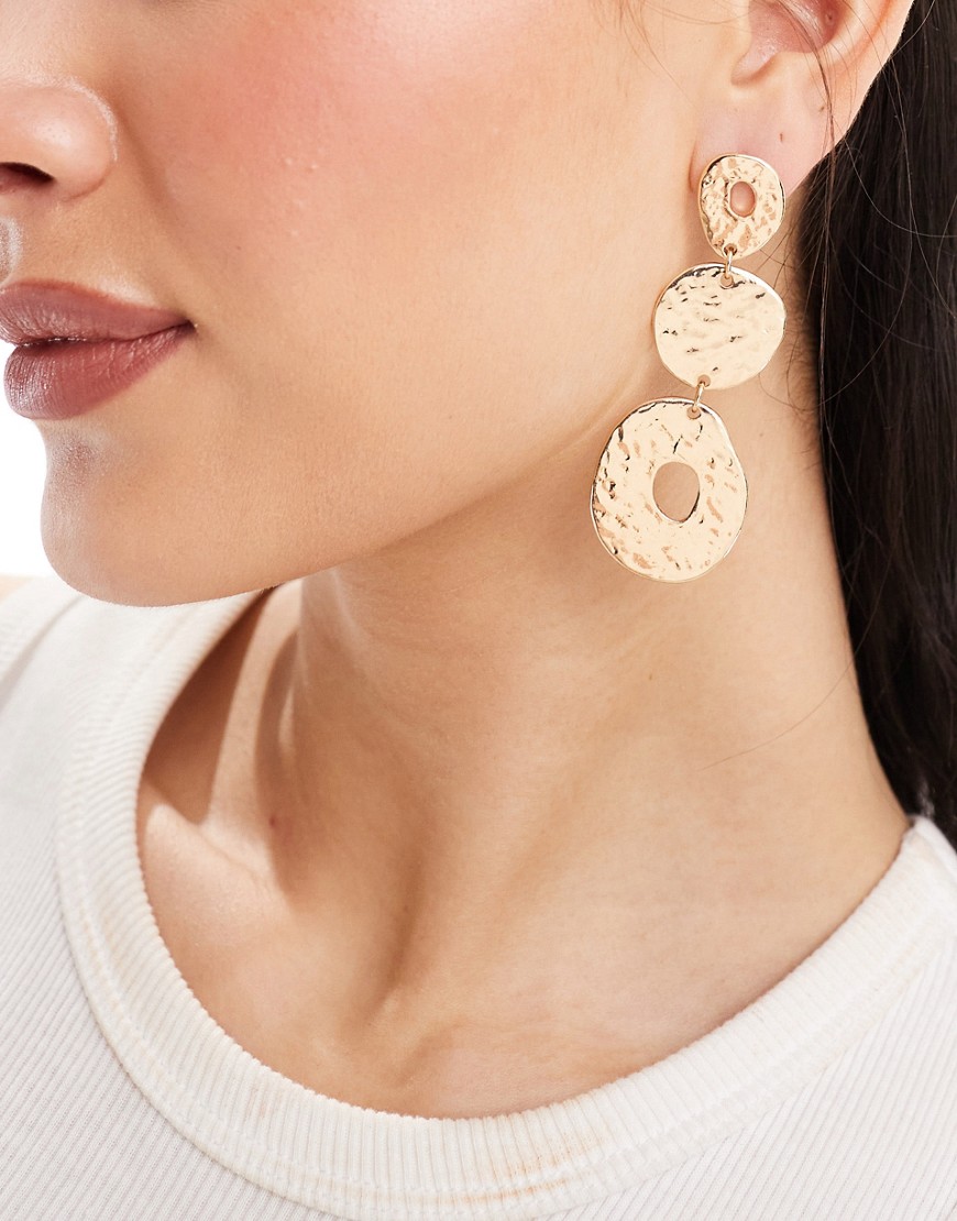 Accessorize hammered circle drop earrings in gold