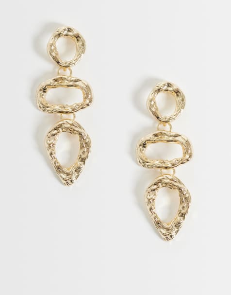 Accessorize hammered cutout triple drop earrings in gold - view 1