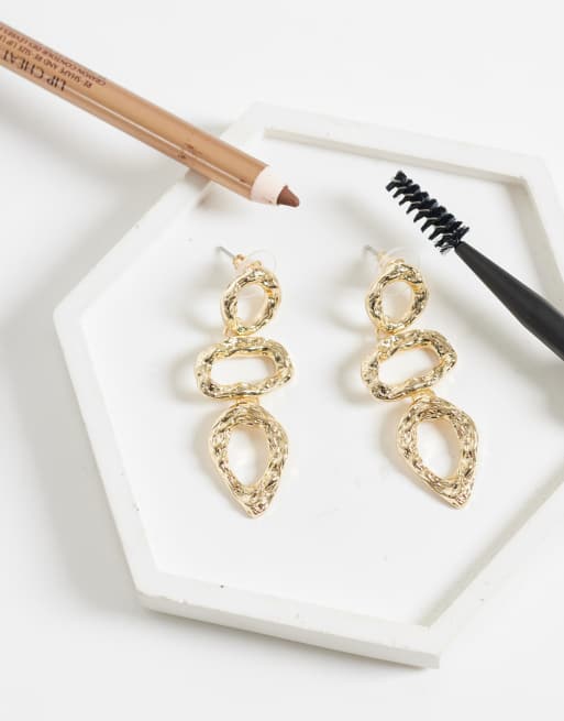 Accessorize hammered cutout triple drop earrings in gold, 2 of 4