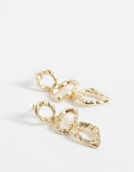 Accessorize hammered cutout triple drop earrings in gold, 3 of 4