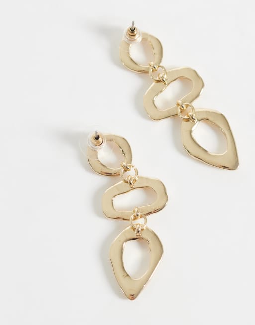 Accessorize hammered cutout triple drop earrings in gold, 4 of 4