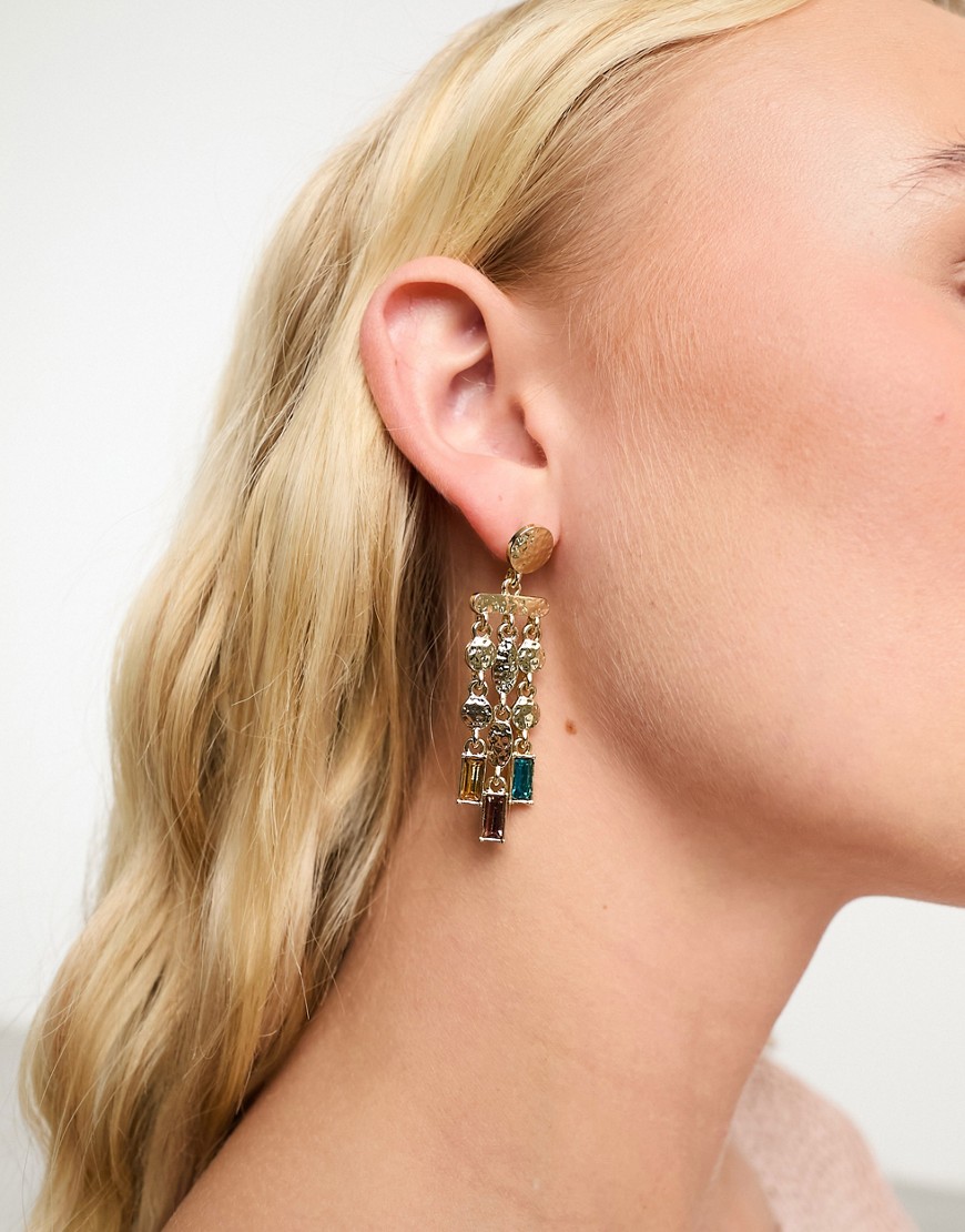 Accessorize hammered metal tassel drop earrings in gold