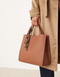 [Accessorize] Accessorize handheld box bag with leopard print scarf in tan-Brown No Size BROWN
