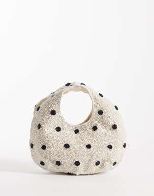 Accessorize - Handtasche in Cremeweiß mit Polka Dots und Perlenbesatz