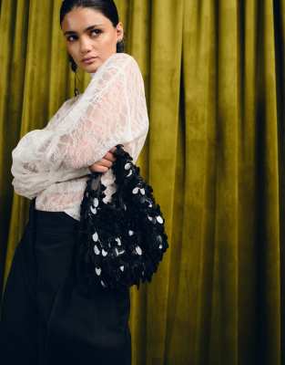 Accessorize - Handtasche in Schwarz mit Paillettenfransen-Blau