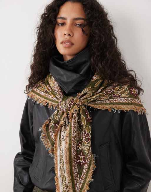 Accessorize hansa large triangle scarf in greens, 3 of 3
