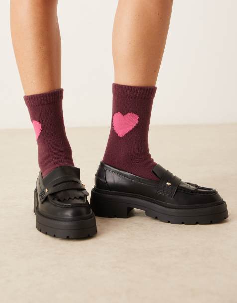 Accessorize heart cosy socks in burgundy - view 1
