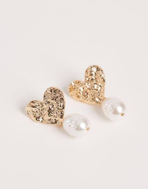Accessorize heart faux pearl drop earrings in gold tone, 2 of 3