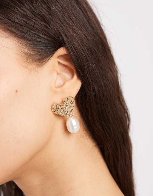 Accessorize heart faux pearl drop earrings in gold, 3 of 3