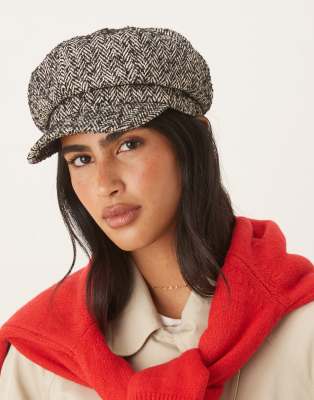 Accessorize Accessorize herringbone bakerboy hat in black