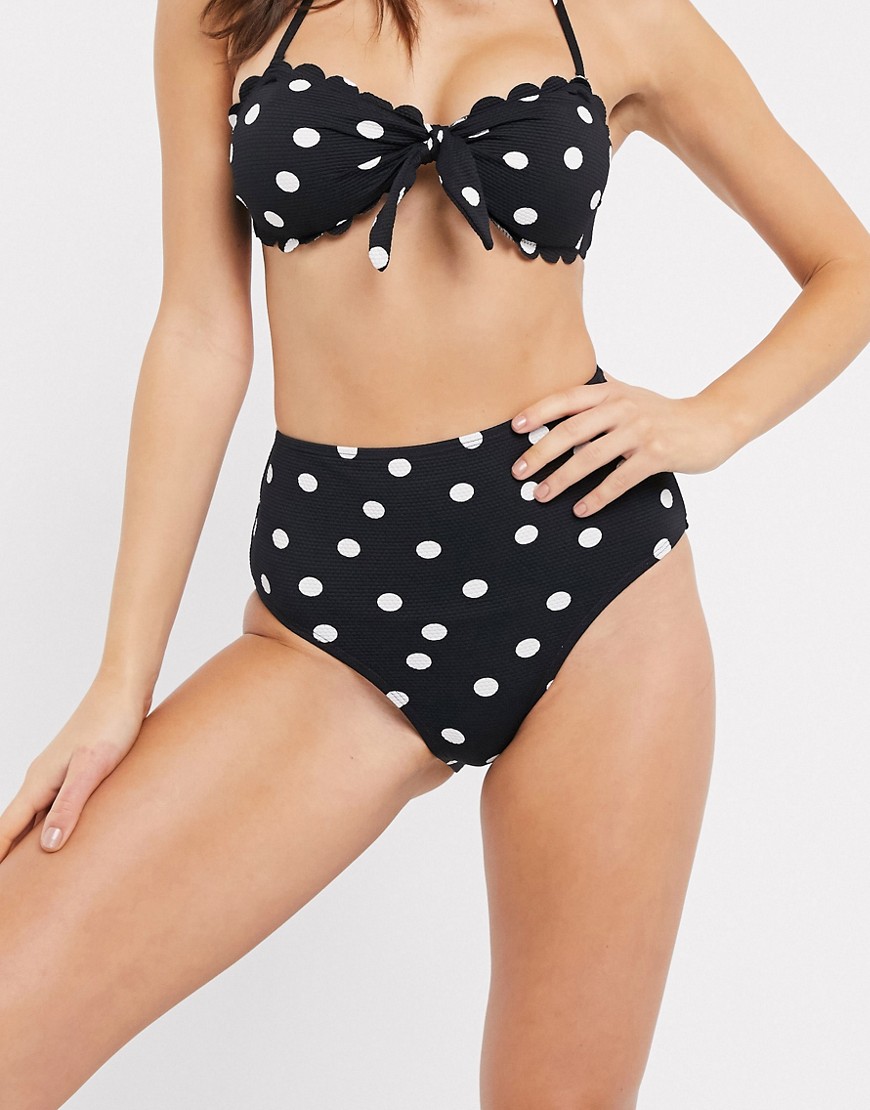 Accessorize high waist bikini bottom in black and white polka dot-Multi