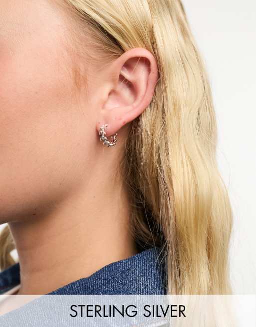 Accessorize - Hoop-øreringe i sterling sølv med bladkrans og udskæringer