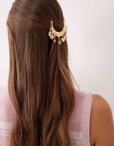 Accessorize horseshoe charm barrette hair clip in gold - view 1