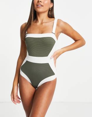 Accessorize Illusion swimsuit in khaki ASOS