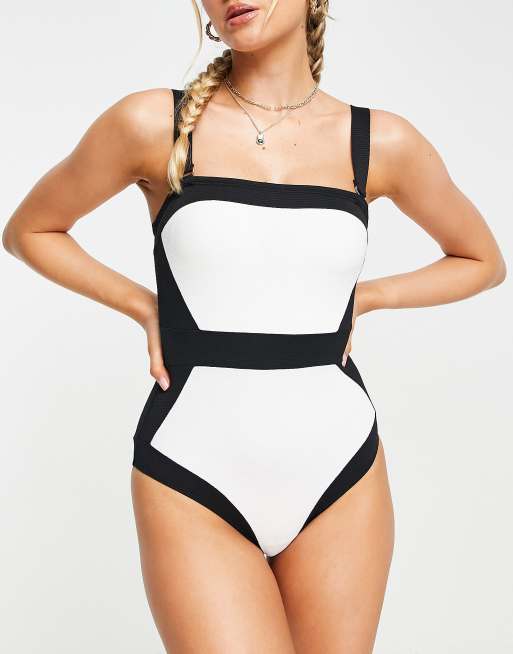 Accessorize Illusion swimsuit in monochrome