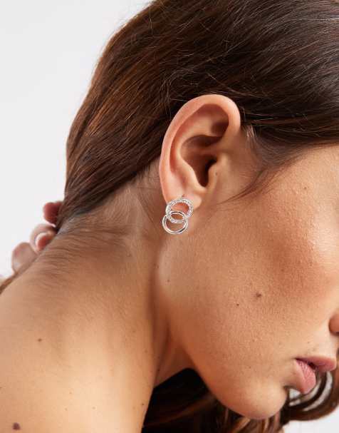 Accessorize – Infinity – Silverfärgade, små, hängande örhängen med stenar - view 1