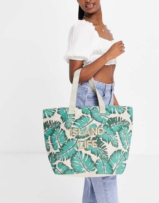 Palm print clearance beach bag