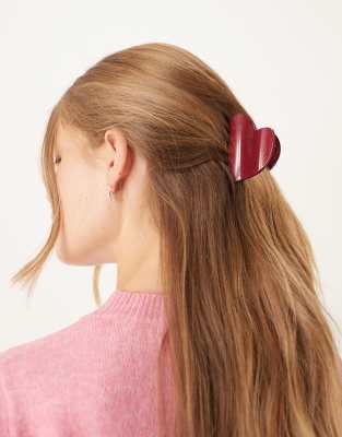 Accessorize Accessorize jadore heart hair clawclip in burgundy-Red
