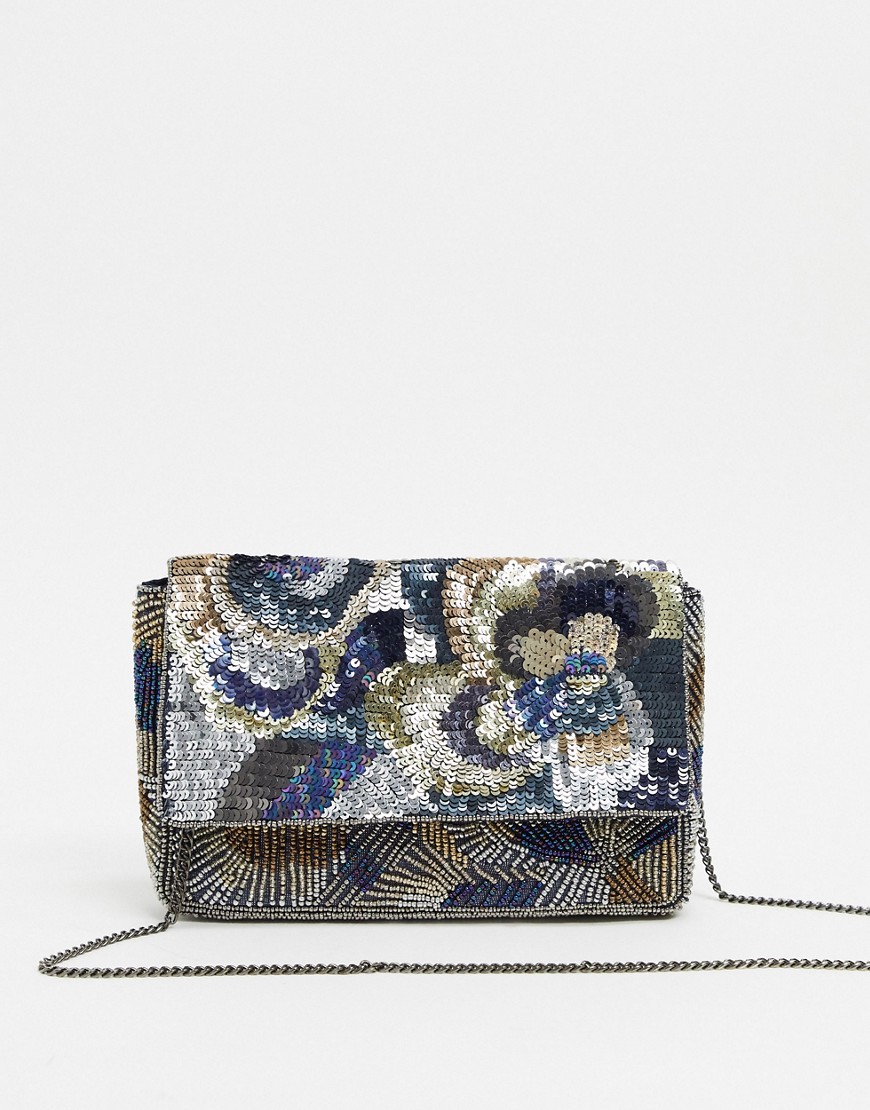 Accessorize Jasmine clutch with beading and sequins-Multi