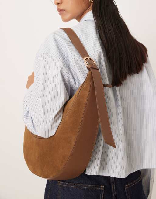 Accessorize – Jasnobrązowa zaokrąglona zamszowa torebka na ramię, 3 z 4