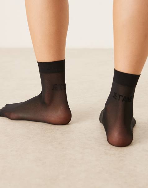 Accessorize je t'aime sheer socks in black - view 1