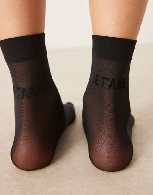 Accessorize je t'aime sheer socks in black