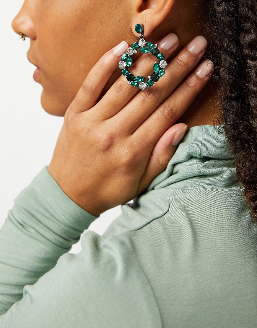 Accessorize jewelled drop earring in emerald-Green