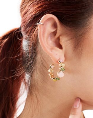 Accessorize jewelled hoop earrings in green and pink