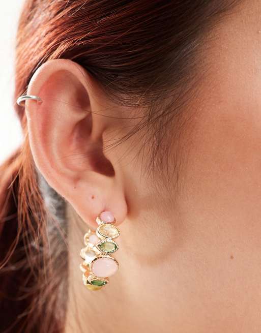 Accessorize jewelled hoop earrings in green and pink ASOS