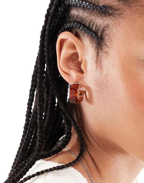 Accessorize - Kelly - Créoles carrées en résine - Ambre - view 1