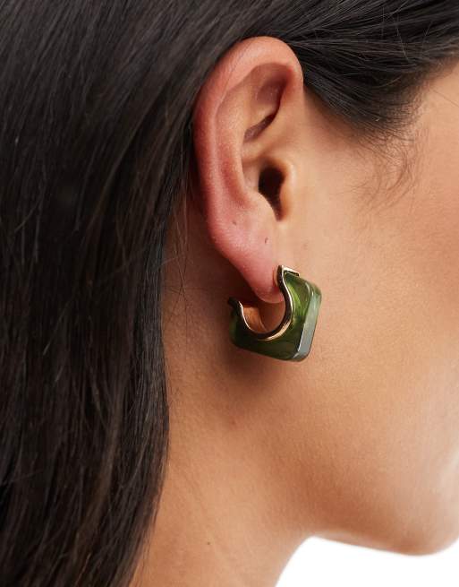 Accessorize – Kelly – Gröna, fyrkantiga creoler i harts