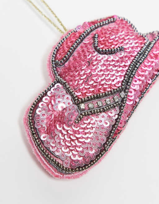 Accessorize - Kerstboomdecoratie van versierde cowboyhoed in roze , 3 van 3