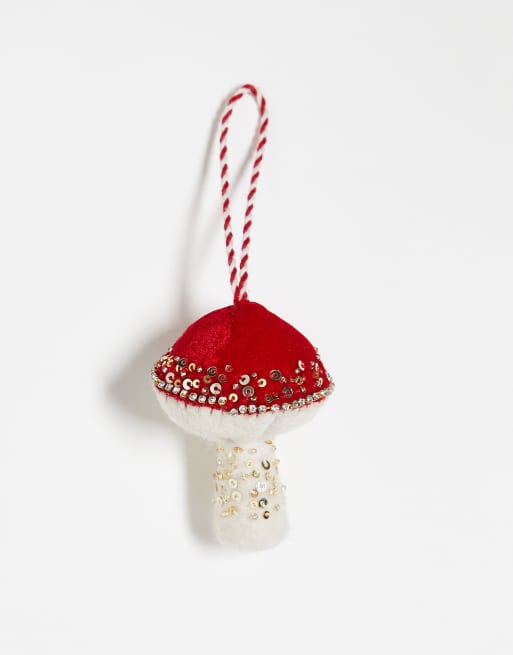 Accessorize - Kerstboomdecoratie van versierde paddenstoel in rood 