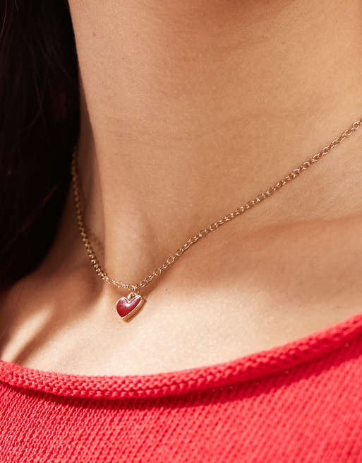 Accessorize - Ketting met hangertje met geëmailleerd rood hartje in goud, 4 van 4