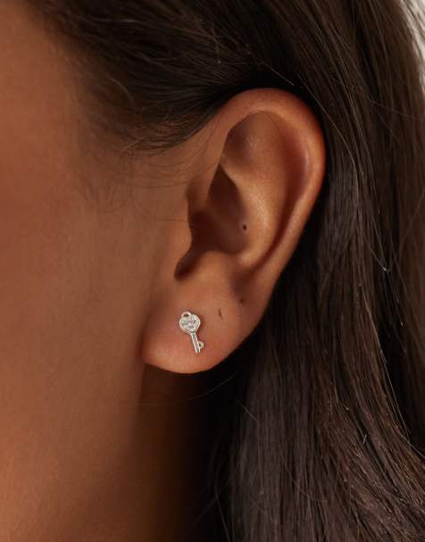 Accessorize key stud earrings in 925 sterling silver - view 1
