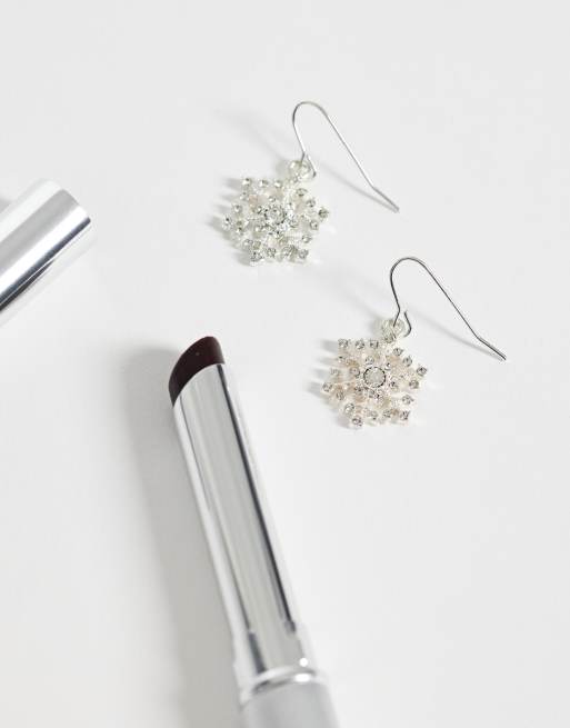 Accessorize – Kleine, glitzernde Hängeohrringe in Silberoptik mit Schneeflockendesign, 2 von 4